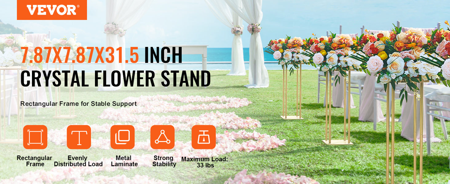 VEVOR Gold Metal Column Wedding Flower Stand High With Metal Laminate Vase Geometric Centerpiece Stands Cylindrical Floral