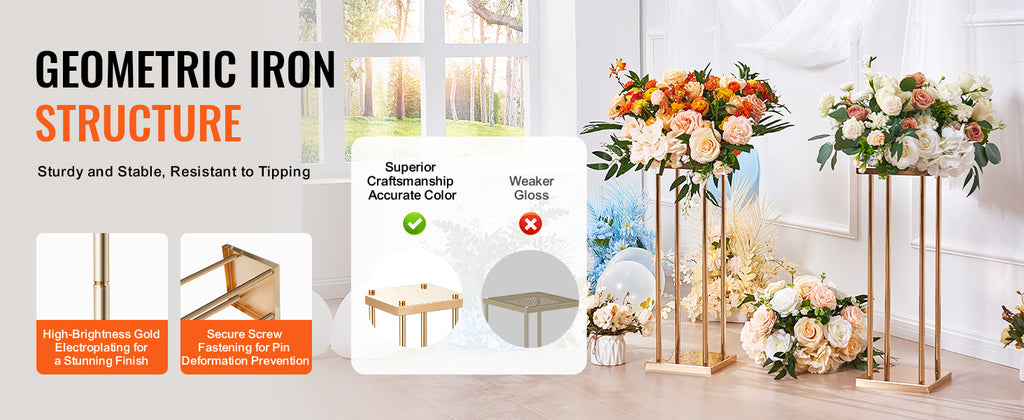 VEVOR Gold Metal Column Wedding Flower Stand High With Metal Laminate Vase Geometric Centerpiece Stands Cylindrical Floral