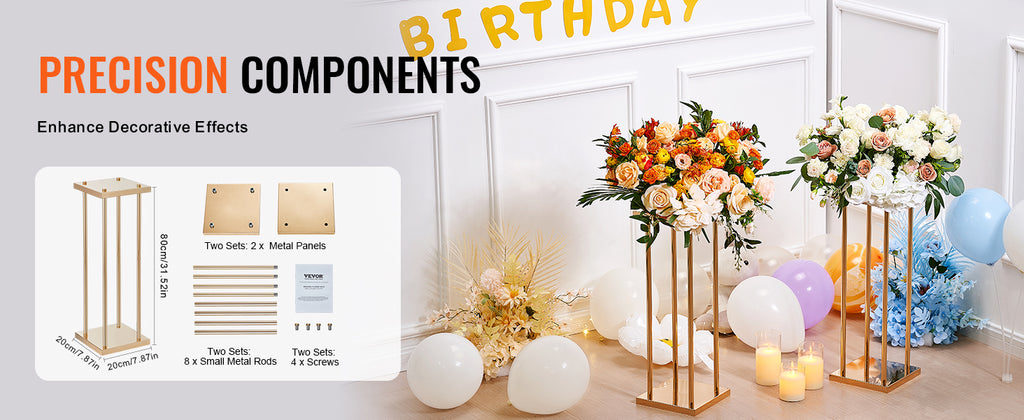 VEVOR Gold Metal Column Wedding Flower Stand High With Metal Laminate Vase Geometric Centerpiece Stands Cylindrical Floral