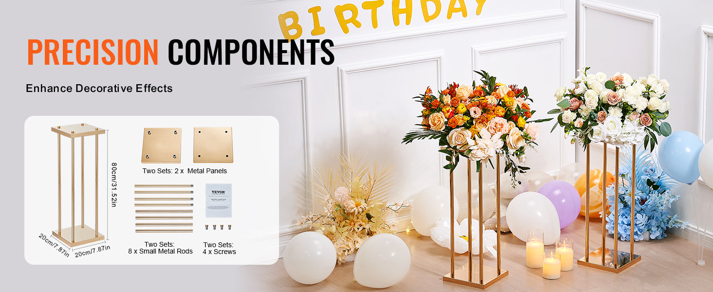 VEVOR Gold Metal Column Wedding Flower Stand High With Metal Laminate Vase Geometric Centerpiece Stands Cylindrical Floral