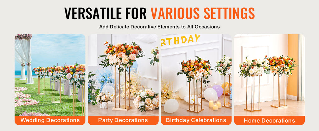 VEVOR Gold Metal Column Wedding Flower Stand High With Metal Laminate Vase Geometric Centerpiece Stands Cylindrical Floral