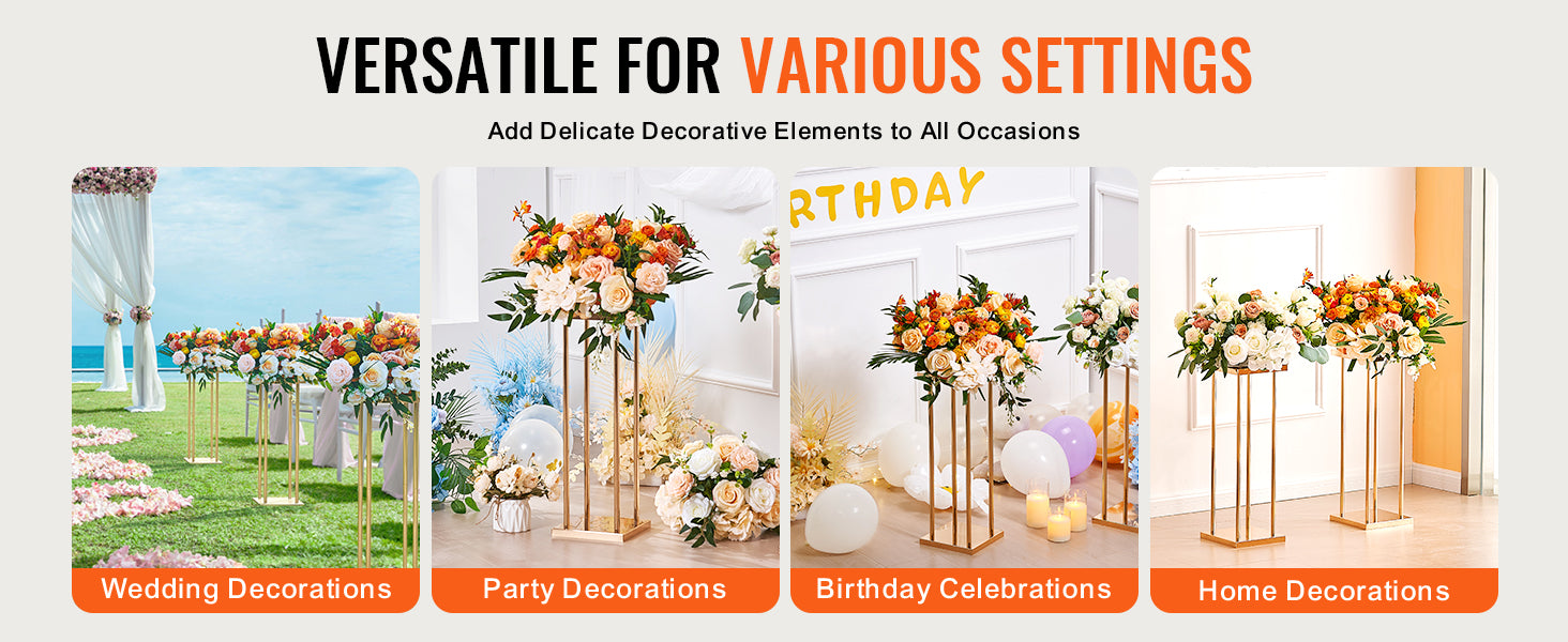 VEVOR Gold Metal Column Wedding Flower Stand High With Metal Laminate Vase Geometric Centerpiece Stands Cylindrical Floral