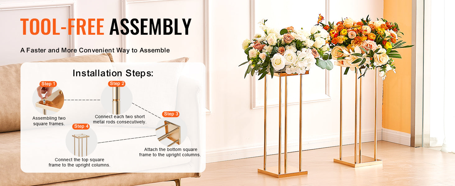 VEVOR Gold Metal Column Wedding Flower Stand High With Metal Laminate Vase Geometric Centerpiece Stands Cylindrical Floral